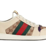 Giày Gucci Screener Leather and GG-Supreme gót Tím Best Quality