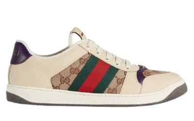 Giày Gucci Screener Leather and GG-Supreme gót Tím Best Quality