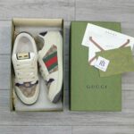 Giày Gucci Screener Leather and GG-Supreme gót Tím Best Quality