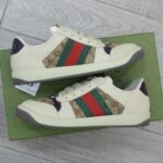 Giày Gucci Screener Leather and GG-Supreme gót Tím Best Quality