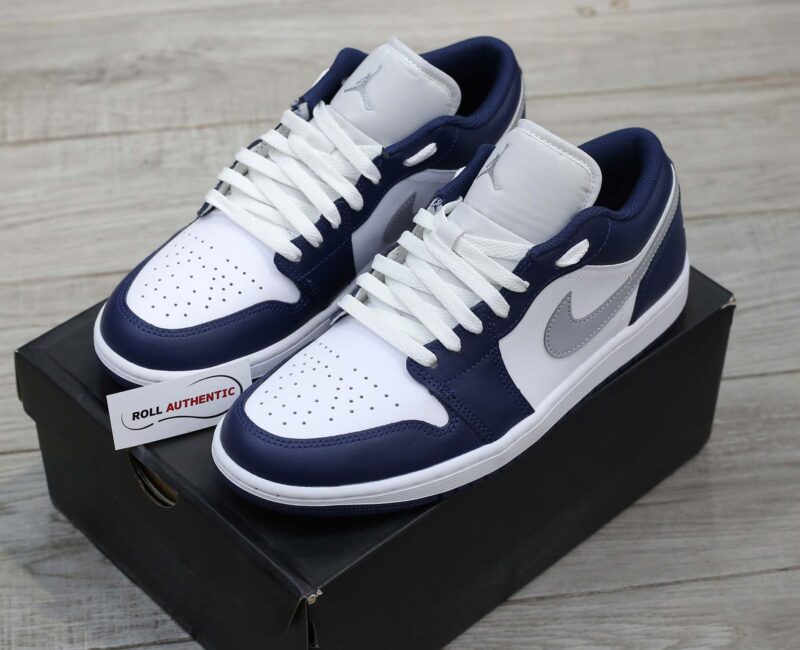 Giày Nike Air Jordan 1 Low ‘Midnight Navy Wolf Grey’ Real