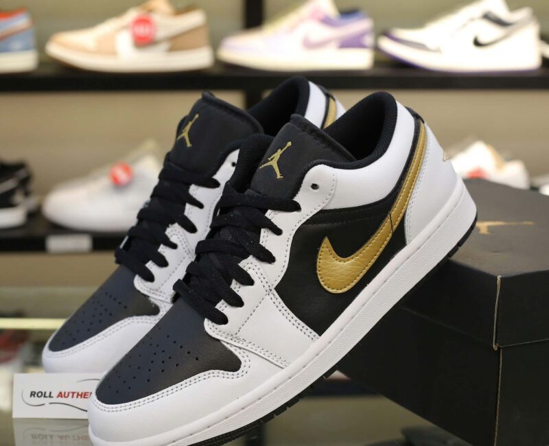 Giày Nike Air Jordan 1 Low Gold Swoosh Real