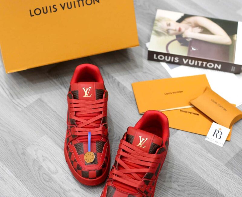 Giày Louis Vuitton LV Trainer Sneaker Damier Pop Rojo Hombre Like Auth