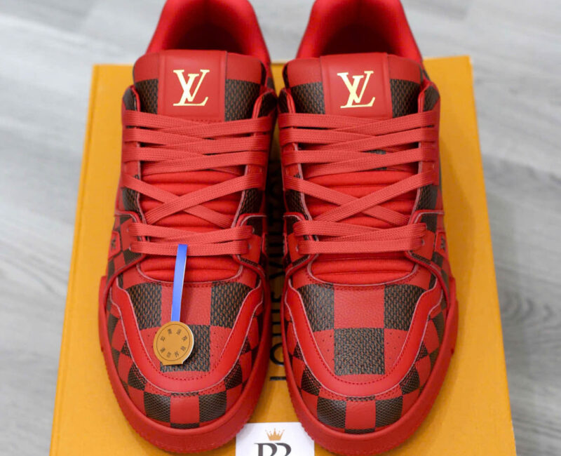 Giày Louis Vuitton LV Trainer Sneaker Damier Pop Rojo Hombre Like Auth