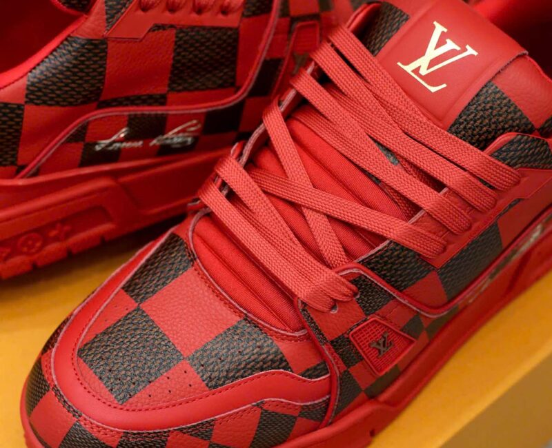 Giày Louis Vuitton LV Trainer Sneaker Damier Pop Rojo Hombre Like Auth