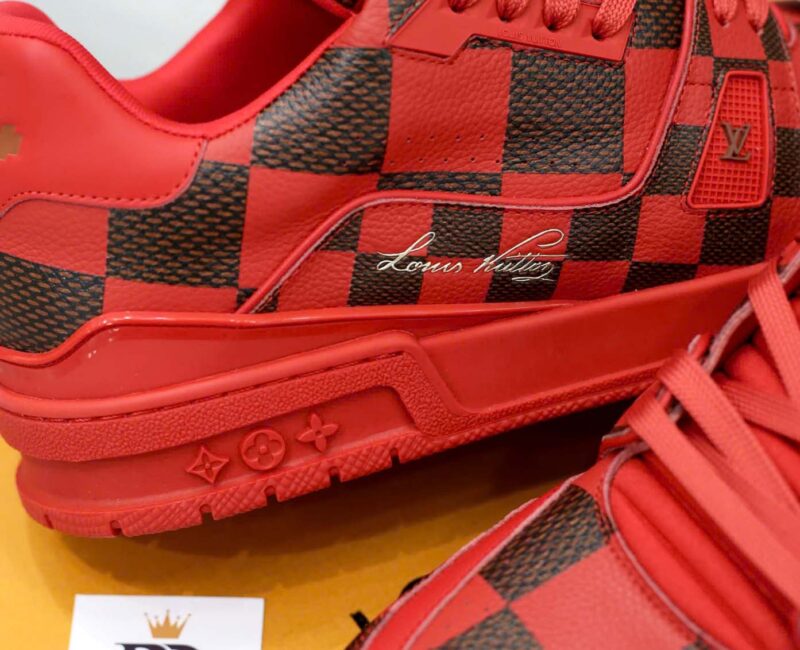 Giày Louis Vuitton LV Trainer Sneaker Damier Pop Rojo Hombre Like Auth