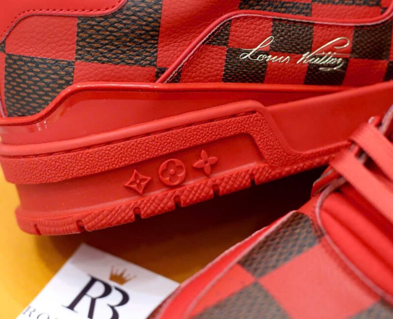 Giày Louis Vuitton LV Trainer Sneaker Damier Pop Rojo Hombre Like Auth