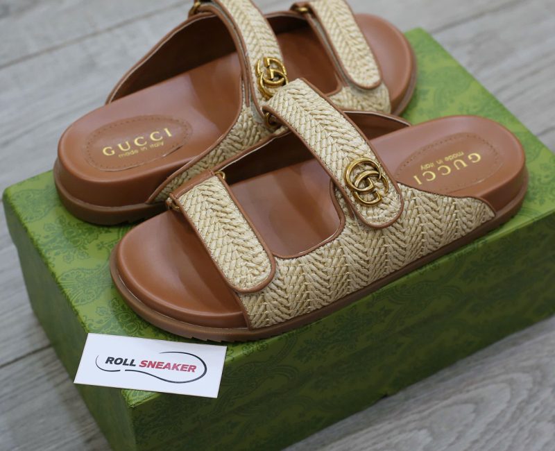 Dép Gucci Natural Double G-Plaque Raffia Best Quality